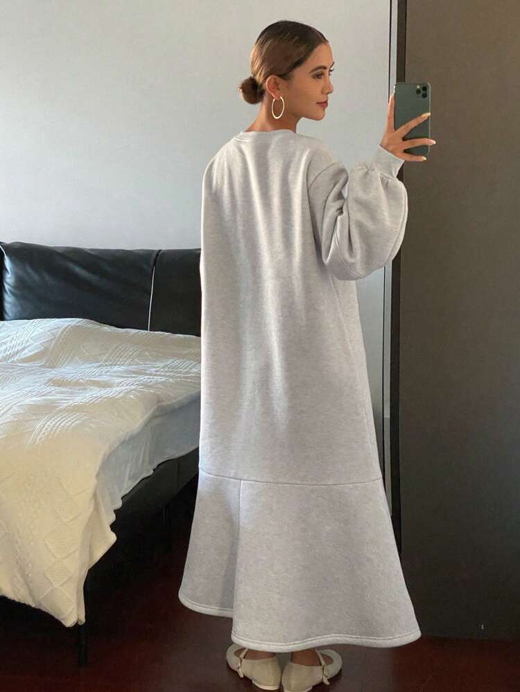 Women's Casual Letter Print Midi Dress With Hoodie, Autumn