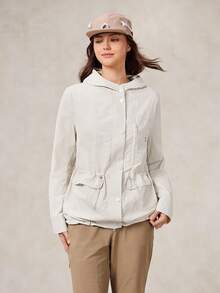 OutZeal 女式防水抽绳腰部翻盖口袋户外夹克徒步露营秋季 - 白色 - 查看 11