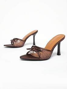CUCCOO CHICEST New Fashionable Versatile Rhinestone Bowknot Strap Stiletto High Heel Sandals For Christmas - Brown - View 4