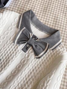 青少年女孩休闲可爱时尚纹理面料学院风海军蓝领针织两件套 - 灰色 - 查看 3