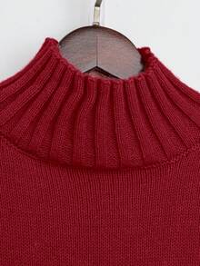 SHEIN LUNE 2件套女士纯色立领长袖上衣和裤子休闲套装针织套装毛衣套装毛衣套装两件套毛衣套装毛衣裤套装 - 紅色 - 查看 4