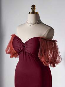 Grovea 优雅高端收腰奢华美人鱼长裙 - 酒紅色 - 查看 7