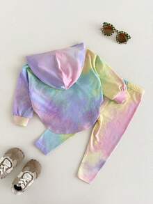 Cozy Pixies 2件套女婴扎染针织柔软连帽卫衣和松紧腰裤套装 - 彩色 - 查看 2