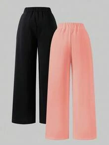 2pcs/Pack For Tween Girls, Wide Leg Sweatpants, Casual Basic Fashion, Suitable For All Seasons - Multicolor - View 3