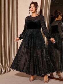 Cravure Vestido elegante y de moda con brillo para mujer de talla grande - Negro - Ver 5