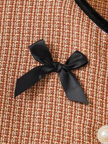 SHEIN 2件套青少年女孩休闲通勤短袖上衣和百褶迷你裙套装 - 紅木色 - 查看 5