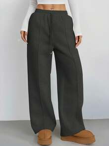 SHEIN PETITE Women's Fall Pebble Detail Straight-Leg Sweatpants Baggy - Dark Grey - View 7