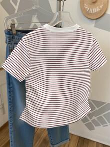 Resyla 红色条纹亮片蝴蝶结亮片刺绣腰部抽绳T恤，简约时尚，送给朋友的绝佳礼物 - 白色 - 查看 2