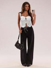 SHEIN BAE Áo hai dây ren chéo thời trang nữ, mùa hè - trắng - Xem 1