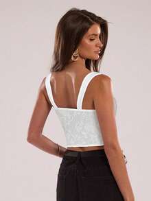 SHEIN BAE Áo hai dây ren chéo thời trang nữ, mùa hè - trắng - Xem 2