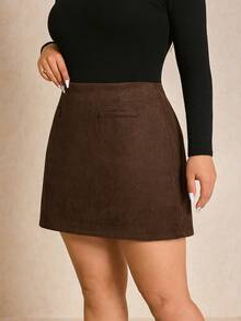 Elaquor Falda de cintura alta de unicolor talla grande, adecuada para el trabajo