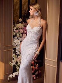 MOTF Soiréza Váy dạ hội đính ngọc trai giả sang trọng quyến rũ dành cho nữ - trắng - Xem 7