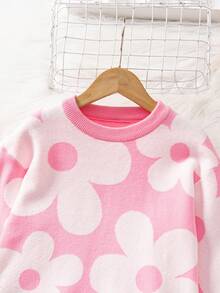 女童提花针织毛衣和紧身裤两件套，时尚款式，长袖，秋冬 - 粉色 - 查看 3