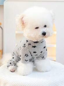 PETSIN 1 件套宠物衣服，舒适猫狗印花五角星灰色家居服连体衣睡衣