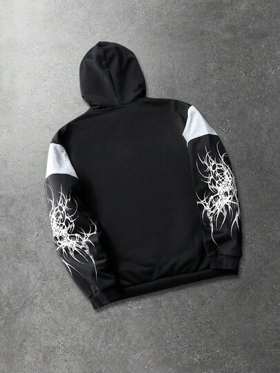 Street Life Sudadera con capucha de manga larga con cremallera y color de contraste para uso casual en la calle para hombres