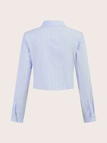 SHEIN PETITE Quần ống rộng kẻ sọc cạp vừa may đo công sở thường ngày mùa xuân Phục sinh Tiền cũ trở lại trường thời trang dạo phố mùa thu mùa thu Nashville dễ thương nữ tính - Màu xanh lam - Xem 8