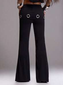 Sirith 新款简约秋季女式玉米须设计宽腿宽松时尚裤 - 黑色 - 查看 2