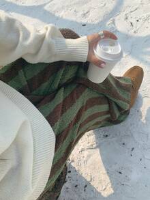 Dazy Plus 大码女式休闲粗条纹拼接松紧腰睡裤、家居服 - 墨綠色 - 查看 7