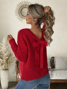 SHEIN 孕妇休闲纯色蝴蝶结装饰毛衣，秋冬