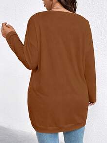 EMERY ROSE 大码纯色圆领落肩休闲宽松T恤 - 珊瑚橙 - 查看 2