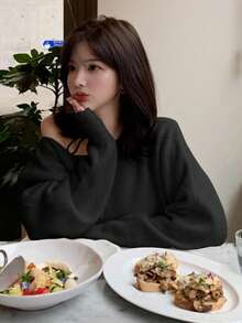 DAZY Autumn/Winter Versatile Round Neck Halter Tie Design Loose Fit Long Sleeve Sweater For Women