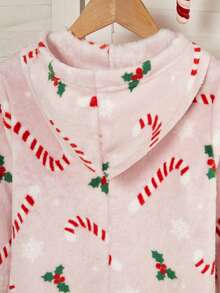Young Girls Christmas Candy Cane Print Soft Plush Pajamas - Multicolor - View 5