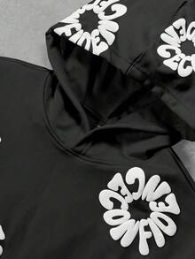 PAVTROS 男士字母印花长袖休闲连帽衫和抽绳腰裤休闲套装男士两件套男士两件套服装 - 黑色 - 查看 5