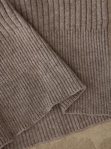 Modelyn Women's Autumn/Winter Fashionable Solid Color Foldover Halter Off Shoulder Fitted Sweater - Camel - View 8