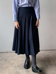 DAZY Sophisticated Pleated Midi Skirt In Navy Blue For Tween Girls - Navy Blue - View 3