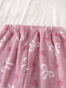 小女孩睡衣 2 件套，法兰绒柔软舒适套头衫，圆领长袖，心形和蝴蝶结印花长裤，甜美风格，非常适合圣诞节、情人节、生日、闺蜜礼物 - 粉色 - 查看 9