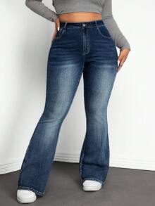 SHEIN CURVE+ Jeans évasés taille haute pour femmes grandes tailles - Jean brut - Voir 1