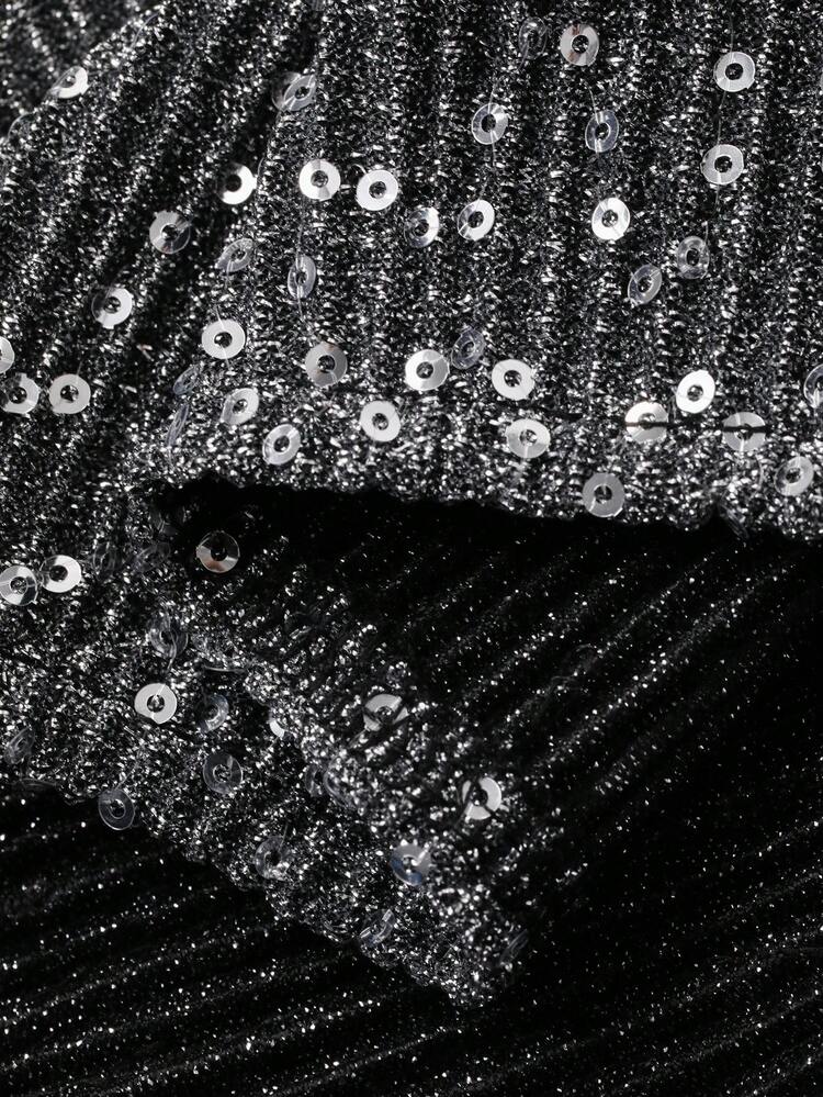 Women's Fashionable Party Sequin Backless Slit Hem Straight Skirt Carnival