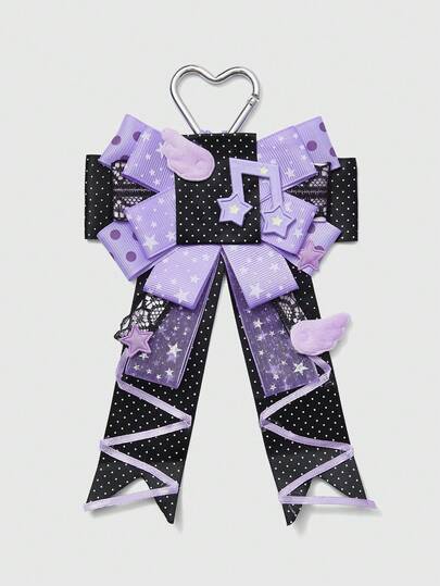 Kawaii 1 pièce Porte-clés et porte-clés avec nœud imprimé en étoile, note de musique bleue mignonne, patchwork en dentelle et ailes 3D style Y2K. Accessoire fait main pour sac, porte-carte de campus Lolita