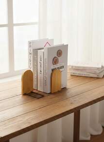 Madebyblanc 4Pcs Natural Bamboo Bookend Large Capacity Office Book Ends Anti Slip Book Stand Holder Bookshelf Ends For Home Office Library School Study Decoration Back To School - Default - View 2