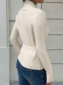 Sunnyshic Women's Solid Color Long Sleeve Casual Tie Front Cardigan, Autumn Fall Winter Cloth For Women - Apricot - View 2