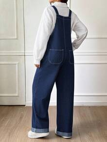 SHEIN Maternity Fall Autumn Winter Halloween Christmas New Year Thanksgiving Commuting Vacation Y2k Cute Party Elegant Business Casual Streetwear Coquette Pocket Design Wide Leg Loose Casual Blue Denim Bib Jumpsuit Classic Blue Denim Overalls For Women Adjustable Strap Loose Fit Jumpsuit With Rolled Cuffs Stylish Women Denim Dungarees Wide Leg Jumpsuit With Front Pocket Design And Comfortable Fit