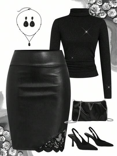 Ellevyn 女式纯色 PU 皮革优雅铅笔裙