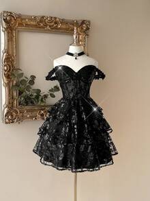 Lovelzi Elegant Luxurious Green Sequin Embroidered Patchwork Satin Bustier Waist See-Through Multi-Tiered Ruffle Hem Formal Gown