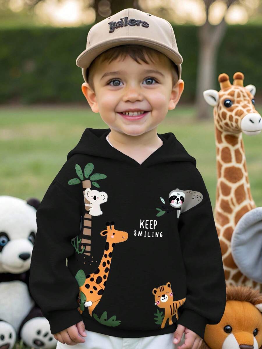 卡通动物、动物园图案男婴休闲宽松舒适柔软针织卫衣，适合秋冬季穿着 - 彩色 - 查看 1