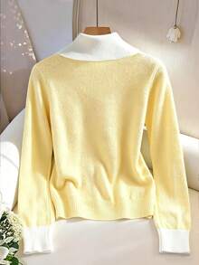 GlowEve Maglione casual da donna con collo a blocchi di colore e torsione, autunno/inverno - Giallo - Visualizzare 2