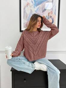 SHEIN Cottnline Women's Asymmetric And Pon Pon Knit Pattern Detailed Sweater - Dusty Pink - View 6