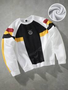 Manfinity Sporsity Moletom Esportivo Casual com Mangas Raglan e Recortes Coloridos, Roupa Esportiva, Moletom de Manga Longa Estilo Street Wear Y2K com Gola Redonda, Outono