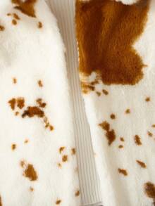 Elladie kids 1 件年轻女孩冬季人造皮草大衣，蓬松奶牛图案复古优雅奢华百搭保暖外套 - 彩色 - 查看 7