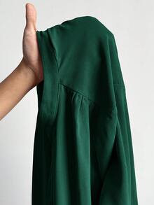 SHEIN Essnce 大码女式秋冬宽松长袖红色长衬衫，V领，适合工作、教师、返校、办公室穿着、春季上衣 - 墨綠色 - 查看 8