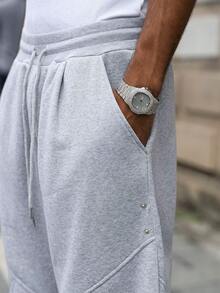 Manfinity EMRG 男士纯色抽绳腰带口袋休闲阔腿运动裤 男士灰色喇叭运动裤 宽松运动裤 男士宽腿运动裤 男士喇叭运动裤 男士喇叭运动裤 灰色慢跑裤 灰色宽松运动裤 - 淺灰色 - 查看 7