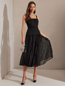 Enchnt 这款浪漫的秋冬黑色粗花呢蕾丝边褶裥连衣裙，配有腰带，时尚优雅。非常适合派对、约会、节日、毕业典礼、办公室、郊游、万圣节和圣诞节等场合。（秋季女装、秋季套装、秋季套装、狂欢节、新年女装） - 黑色 - 查看 3