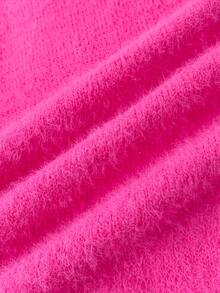 SHEIN Teen Girl Star Pattern Round Neck Drop Shoulder Sweater, Casual Everyday Wear, Autumn/Winter - Pink - View 6