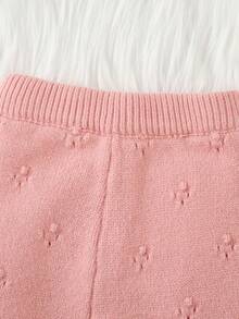 SHEIN 2 件套女婴针织毛衣和喇叭裤套装，时尚百搭，优雅淑女，适合秋冬季，适合休闲、居家、户外和旅行 - 粉色 - 查看 4