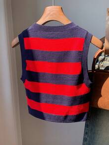 Comfortcana 女式休闲简约黑白条纹短款针织上衣 - 彩色 - 查看 2