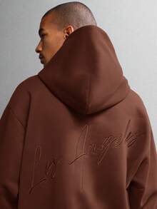SUMWON Essentials Regular Fit Overhead Hoodie With Centre Pocket And Script Logo Back Embroidery Plain - Chocolate Brown - View 3